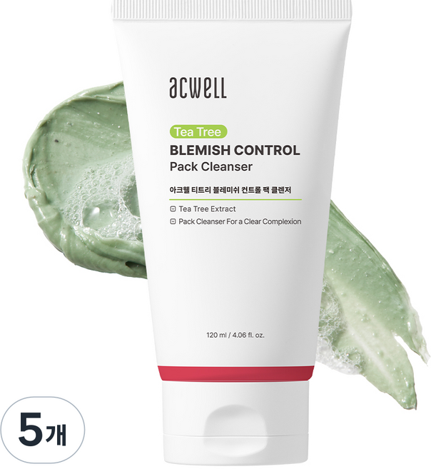 아크웰 티트리 블레미쉬 컨트롤 팩 클렌저 120ml, 5개, 1개입