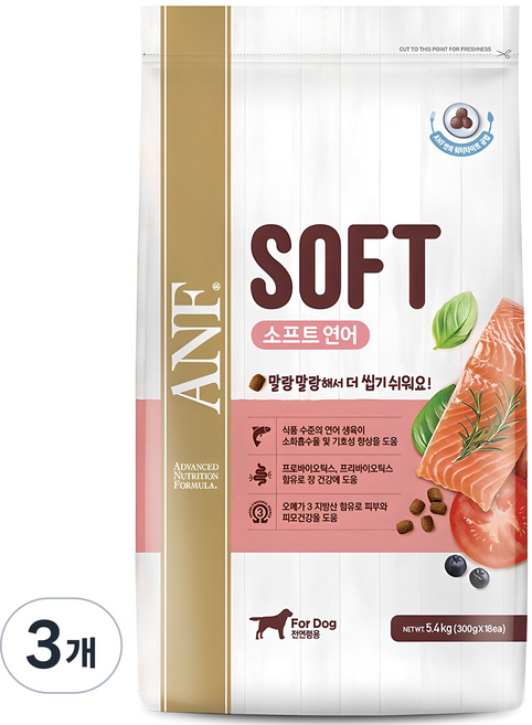 ANF 전연령용 독 소프트사료, 연어, 5.4kg, 3개