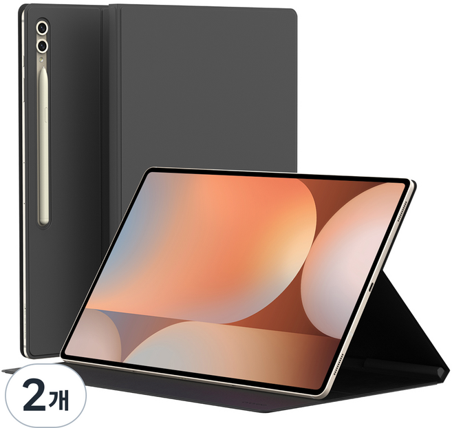 아라리 마그네틱 자석 북커버 폴리오 S펜수납 슬림 태블릿PC 케이스, 블랙, 2개