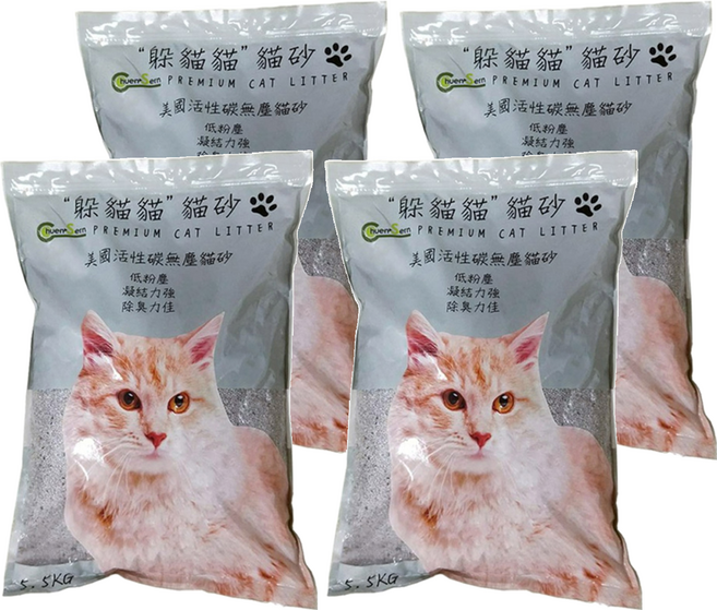 躲貓貓 美國活性碳無塵貓砂, 5.5kg, 4袋, 無添加香料