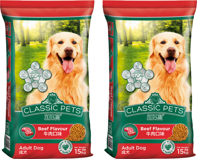 CLASSIC PETS 加好寶 成犬/中大型犬專用 牛肉口味 乾狗糧 15kg 支持免疫力 保持健康 促進肌肉發展 增強體力 幫助控制牙垢 維護口腔健康, 2袋