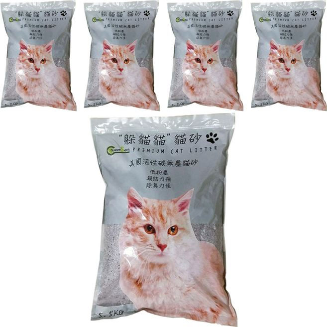 躲貓貓 美國活性碳無塵貓砂, 5.5kg, 5袋, 無添加香料