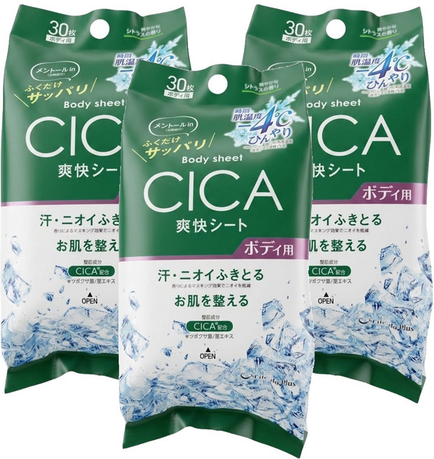 Life-do.Plus 超爽快身體用濕紙巾積雪草薄荷柑橘香 攜帶型 30張, 3包, 1入