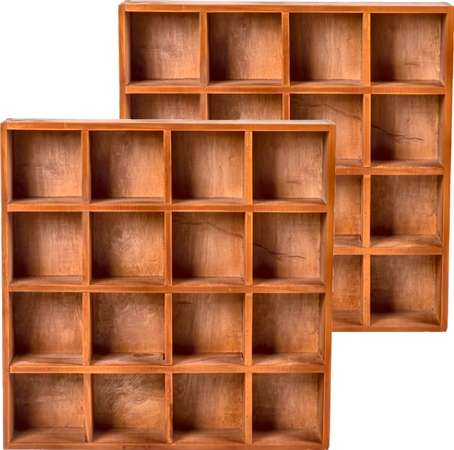 樂嫚妮 復古實木宮格置物架 16格, 松木色, 2個