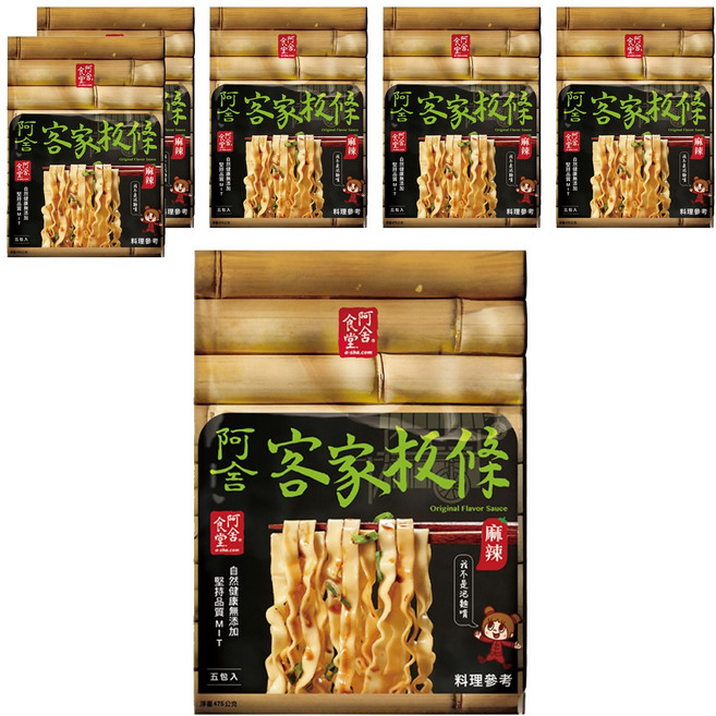 阿舍食堂 客家粄條 辣味 勁寬板條口感 蛋奶素 Q彈麵體, 475g, 6袋