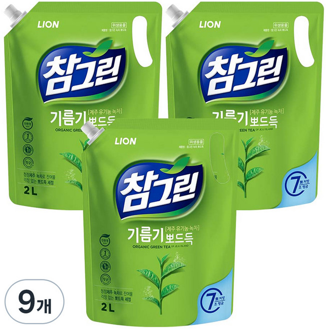 참그린 기름기 뽀드득 주방세제, 2L, 9개