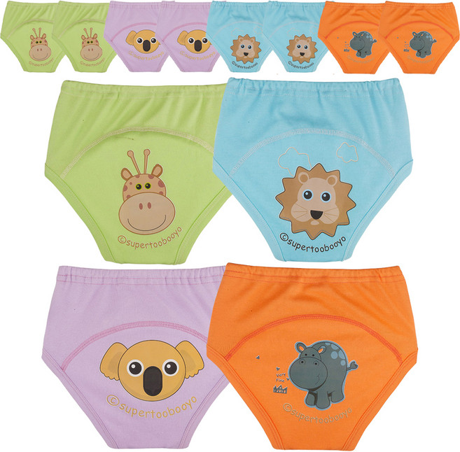 아가짱 유아용 동물친구 배변훈련팬티 4종 세트, A:(그린+블루+보라+오렌지), 3세트
