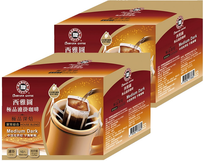 BARISTA COFFEE 西雅圖 極品濾掛咖啡 深焙家常綜合, 10包, 8g, 2盒