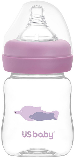 US baby 優生 真母感TRITAN奶瓶 寬口徑 0歲以上 S, 白海豚 紫色 + 透明, 160ml, 1個