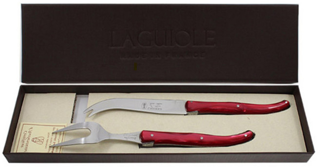 장네론 라기올 플렉시글라스 핸들 치즈 포크 나이프 세트, 레드, 1세트