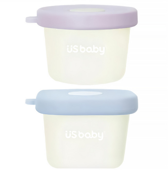 US baby 優生 C'est bon 矽膠輔食盒, 2個, 藍色 + 紫色