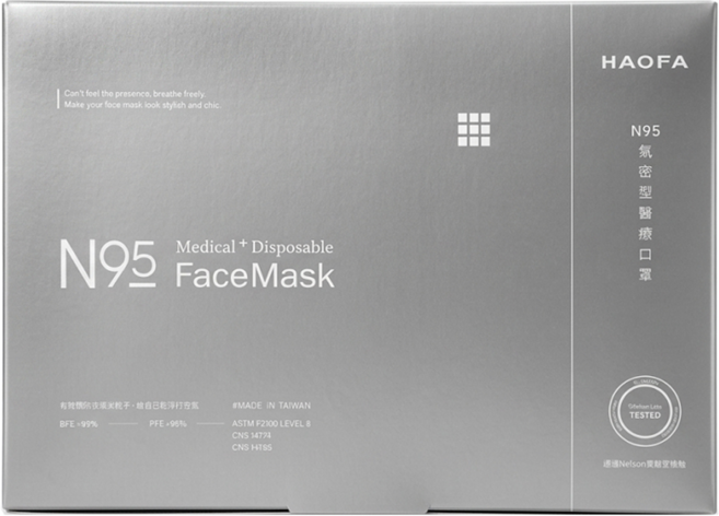 HAOFA 氣密型N95立體醫療口罩 防曬活性碳款 S, 30片, 1個, 湖草碳