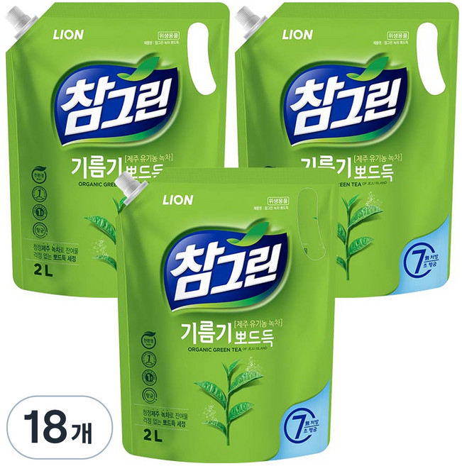 참그린 기름기 뽀드득 주방세제, 2L, 18개