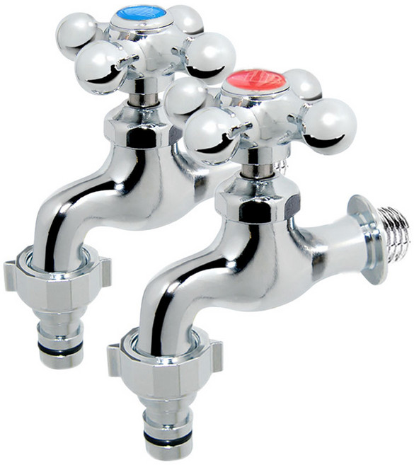 이알테크 베란다 커플링 분리형 세탁 냉수 + 온수 수도꼭지 세트, 1세트