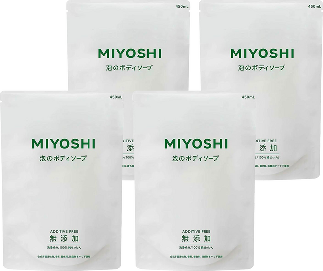 MIYOSHI 無添加 泡沫沐浴乳補充包, 450ml, 4包