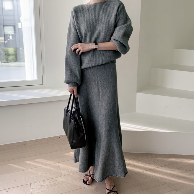 페이퍼먼츠 셀리스 루즈핏 니트 스웨터 + 스커트 세트 11472