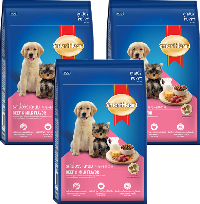 SmartHeart 慧心 幼犬配方 犬糧, 牛肉 + 牛奶, 2.7kg, 3袋