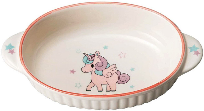 日製陶瓷焗烤盤（橢圓）, 粉色獨角獸 白色, 1個