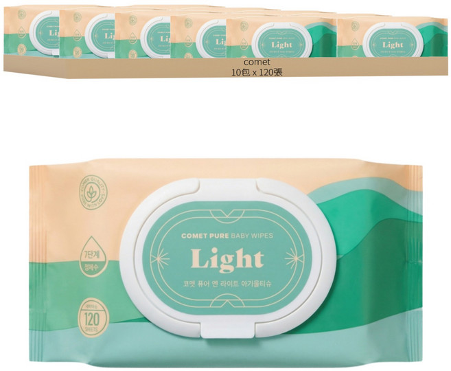 comet Pure Light系列 嬰幼兒濕紙巾 掀蓋式, 120張, 10包