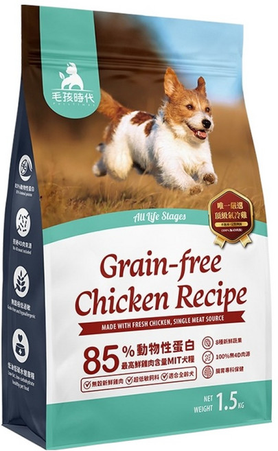 PetsTimes 毛孩時代 85% 無穀全犬糧 腸胃, 雞肉, 1.5kg, 1袋