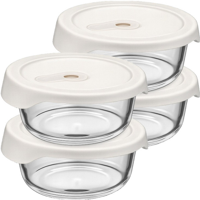 발룬피니 내열강화유리 오븐렌지 밥용기 원형, 4개, 400ml