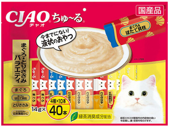 INABA CIAO 啾嚕 肉泥, 鮪魚、鮪魚 + 干貝、雞肉、雞肉 + 日本蟹, 560g, 1袋