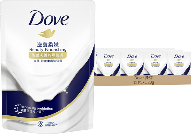 Dove 多芬 滋養柔膚沐浴乳 滋養柔嫩 補充包, 580g, 12組