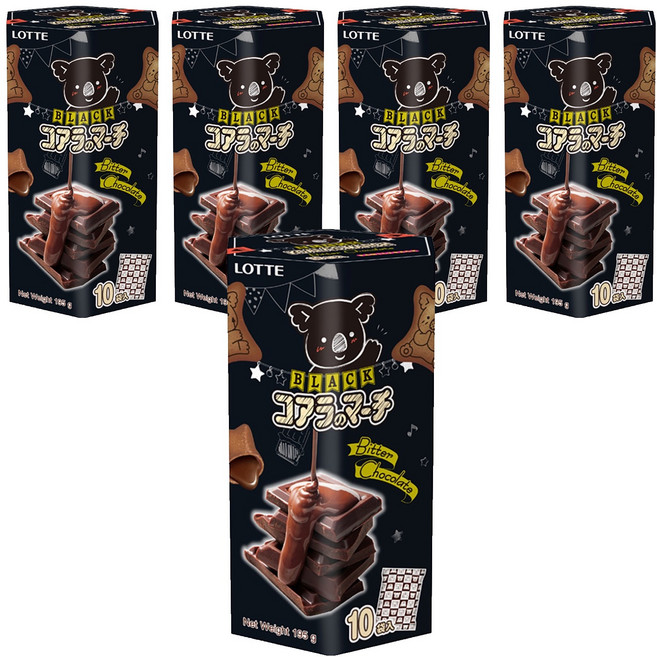 LOTTE 樂天 小熊餅 濃黑巧克力風味 口感濃郁 內餡可可含量增加25% 餅乾苦甜適中 低含糖量, 195g, 5盒