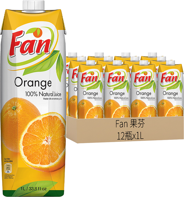 Fan 果芬 100%橙汁, 1L, 12瓶