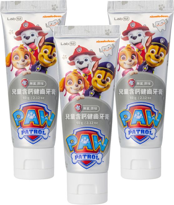 Lab52 齒妍堂 汪汪隊立大功 兒童含鈣健齒牙膏 無氟原味, 60g, 1入, 3條