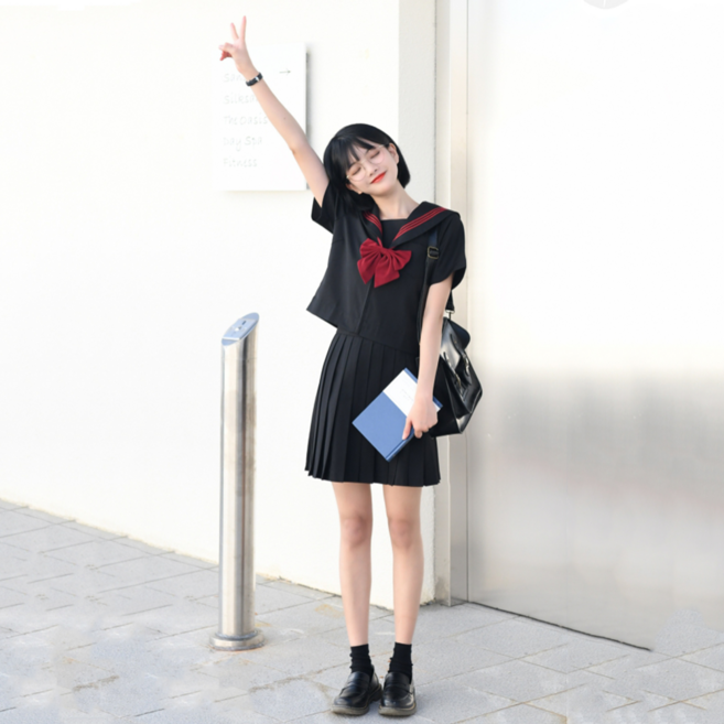 칸타유니버스 여성용 플리츠 반팔 세라복 세트