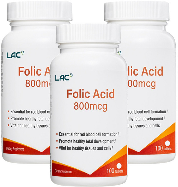 LAC 利維喜 葉酸800mcg食品錠, 800mcg, 100顆, 3罐