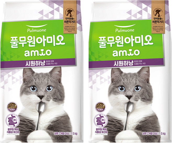 풀무원아미오 전연령 고양이 시원하냥 건식사료, 닭, 1.5kg, 2개