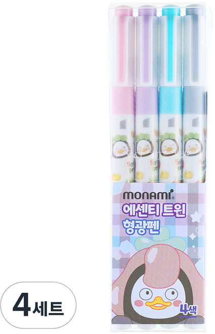 모나미 펭수 트윈 형광펜 프레시에어 4색 세트, 파스텔핑크 + 파스텔퍼플 + 파스텔블루 + 쿨그레이2, 4세트