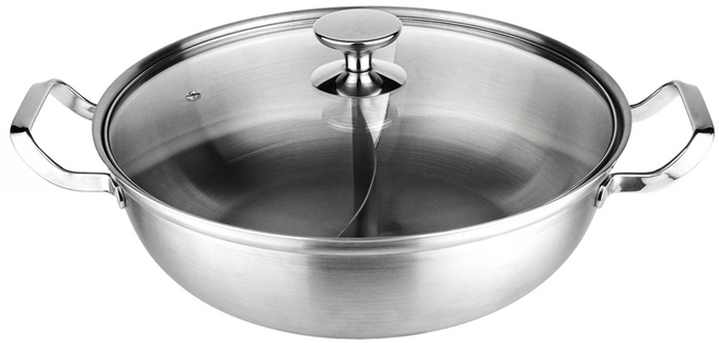 slim TECH 樂纖 316不銹鋼 樂纖複合金雙格火鍋 附玻璃蓋 5L, 30cm, 銀色, 1個