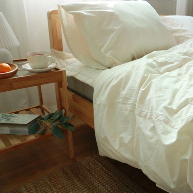 모든요일의방 심플한 순면 부드러운 무지 광목 이불커버, 라이트베이지