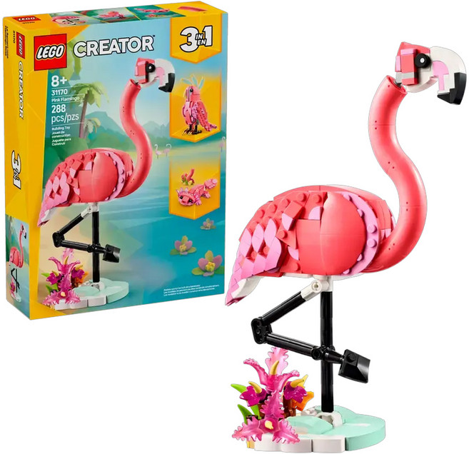 LEGO 創意三合一粉紅紅鶴積木組 野生動物主題 混和顏色, 1盒, 粉紅色