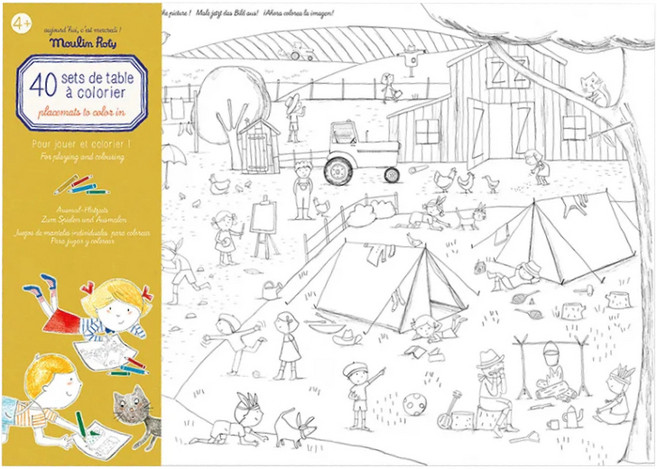 Moulin Roty 塗鴉紙 40款著色主題, 手繪風格 白色, 40張