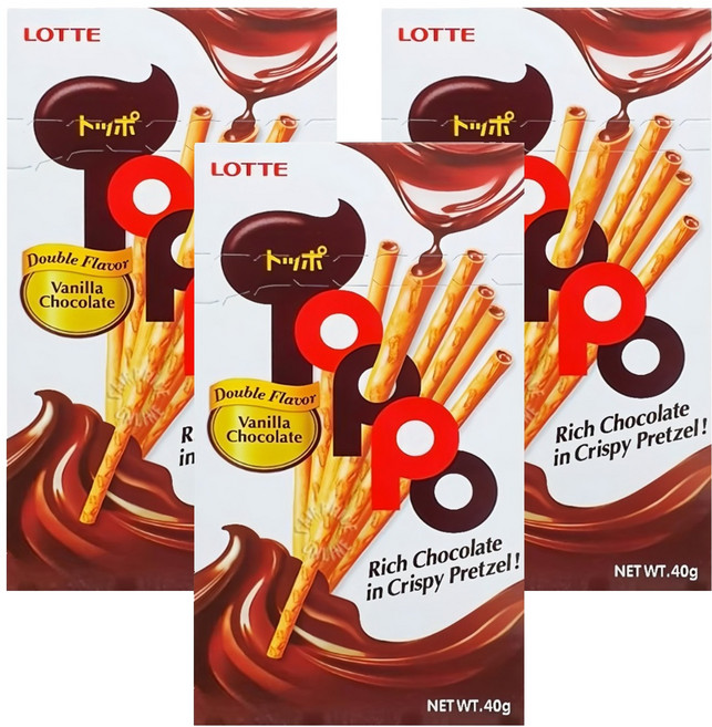 Toppo 夾心餅乾棒 巧克力口味, 40g, 3盒