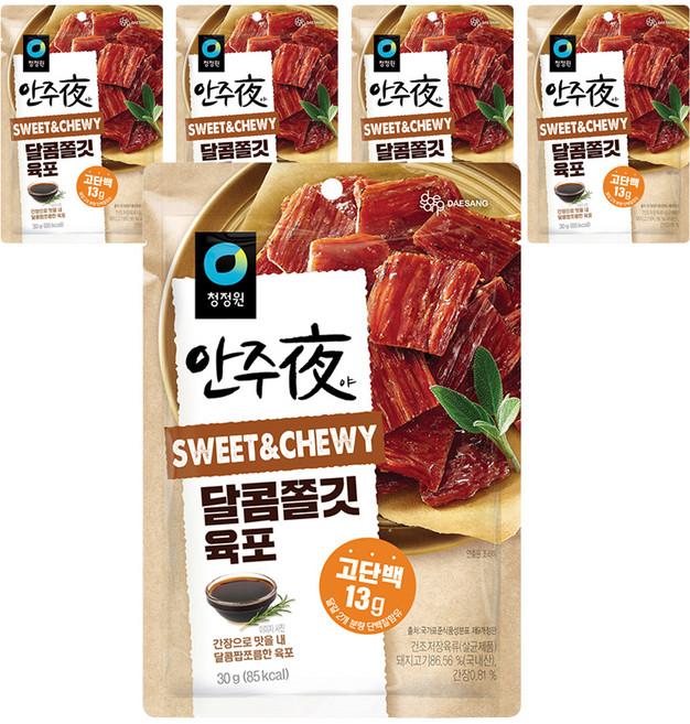 청정원 바로 eat 안주夜 달콤쫄깃 육포, 30g, 5개