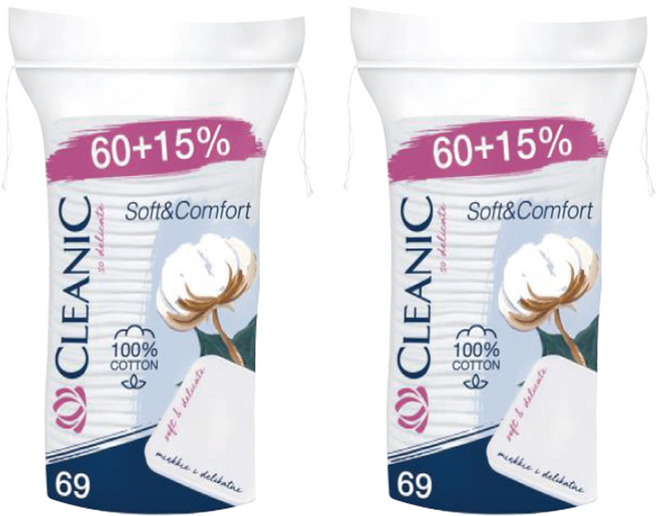 클레아닉 순면 소프트 앤 컴포트 스퀘어 화장솜 빅사이즈, 2개, 69개입