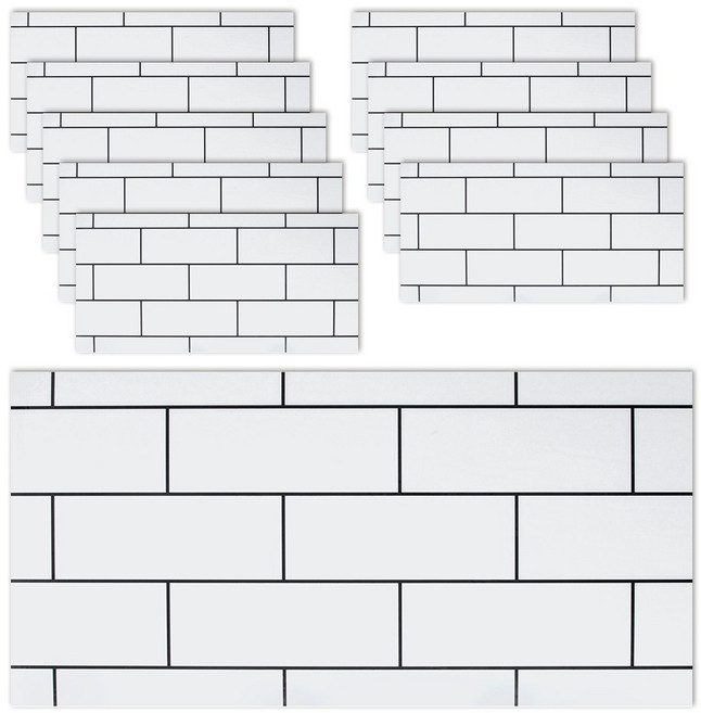 Tamsaa 自黏式磁磚裝潢壁貼 白色長方形磁磚, 10個