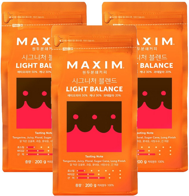 맥심 원두분쇄커피 시그니처 블렌드 라이트 밸런스, 200g, 1개입, 3개