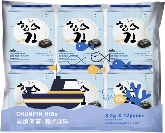 chun pin 雋品 岩燒海苔 原味 12包, 38.4g, 1袋