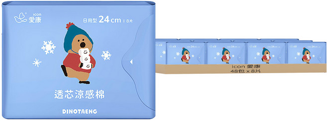 icon 愛康 DINOTAENG特別款 透芯涼感棉 護翼型, 日用型(24cm), 8片, 48包