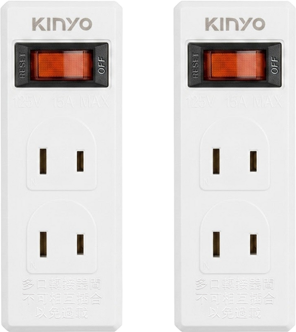 Kinyo 高負載1開3插轉接器 98g, 5cm, 白色, 2個