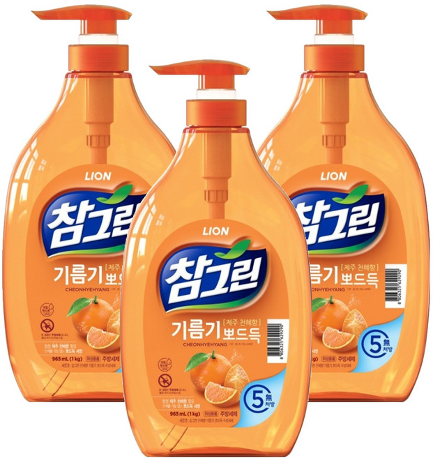 참그린 천혜향 기름기 뽀드득 주방세제, 965ml, 3개