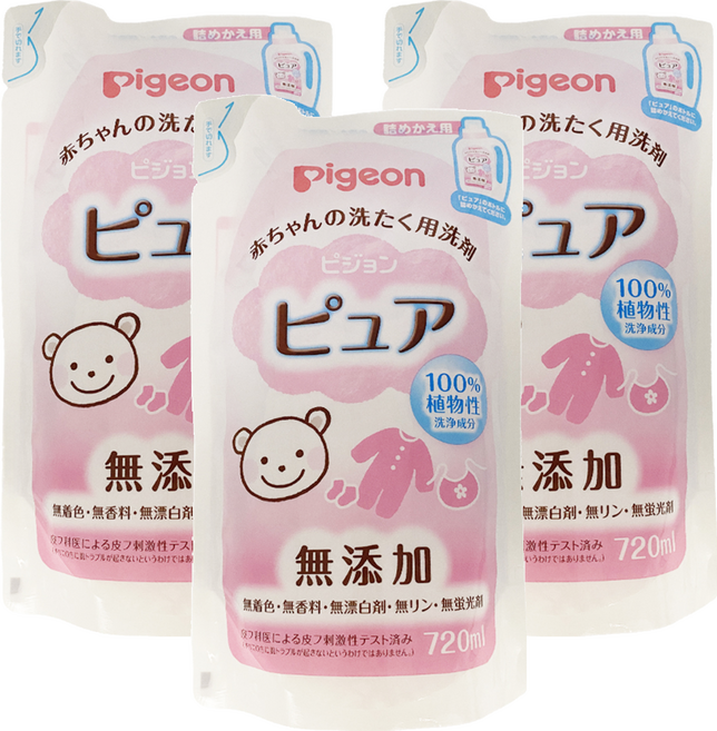 pigeon 貝親 100%植物性 嬰兒衣物洗衣精 補充包, 720ml, 3包