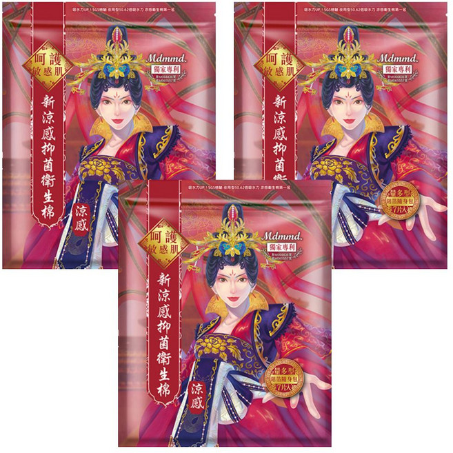 Mdmmd. 明洞國際 新涼感抑菌衛生棉 涼感款 後宮 SGS實測50.62倍吸水力 雙層密封包裝, 量多型(28cm), 7片, 3包