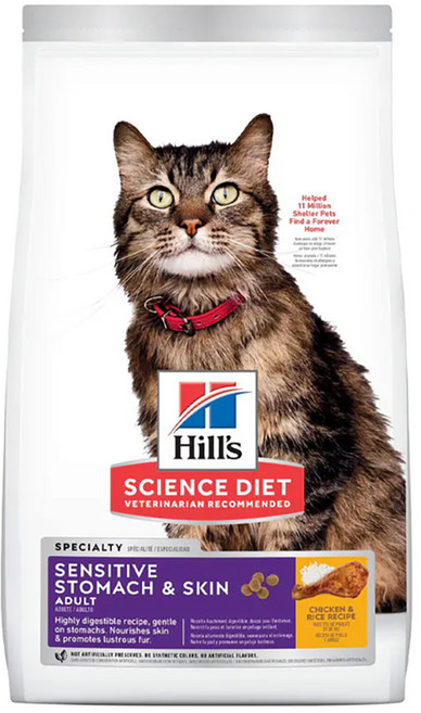 Hill's 希爾思 SCIENCE DIET 成貓 敏感胃腸與皮膚配方 貓糧, 雞肉 + 米, 1.58kg, 1袋